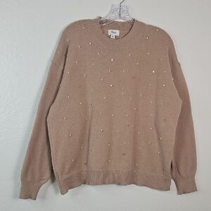 iKnit Pearl Embellished Tan Sweater (XL) Cozy Chic Pullover